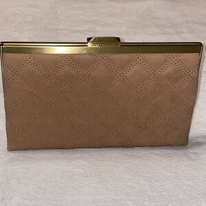 Rachel Roy Quilted Tan Faux Leather Clutch With Gold-Robe Hardware